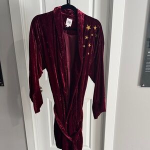 GAP Burgundy Velvet Robe with Gold Stars